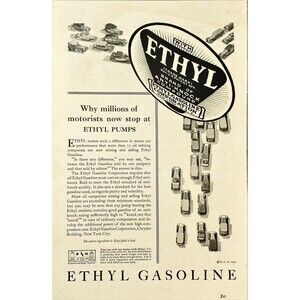 Ethyl Gasoline "Why millions of Motorists now stop at Ethyl Pumps" Print Ad 1930